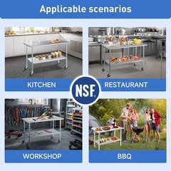 ROCKPOINT Stainless Steel Table for Prep & Work with Caster 30×24 Inches, NSF Me