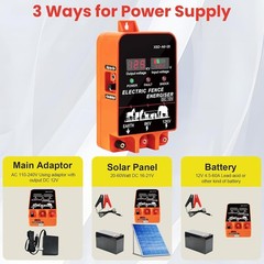 9J Electric Fence Charger Energizer, 9 Joules 400 Acres, AC DC 2 in 1 Powered Su