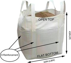 FIBC Bulk Bags, 35x35x43 inches, 2200 lbs Capacity, White, Pack of 10, Heavy Dut