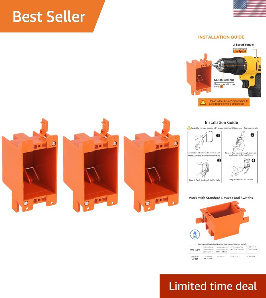 Durable 14 Cubic Inch Outlet Boxes – 3 Pack, Listed for Safe Installations
