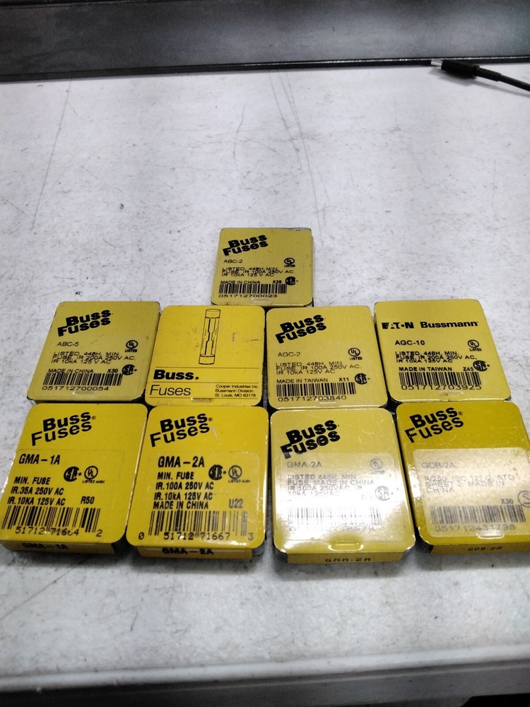 NEW Lot 9 Bussmann Fuses Pt# Abc-2,abc-5,agc-2,agc-10,gma-1a,gma-2a FREESHIPPING