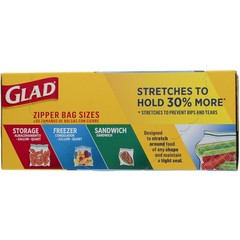 3 Pack Glad FLEX N SEAL Sandwich Zipper Bags, 16.8 cm X 14.9 cm, 12 oz, 100 Ct