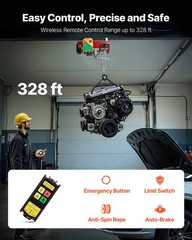 VEVOR Electric Hoist 2200lbs Crane Winch with Wireless Remote Control 1600W 110V