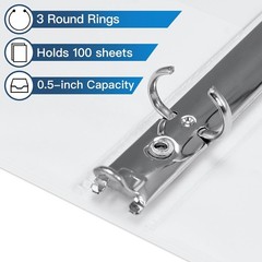 12 Pack White 0.5-inch 3-Ring Binders 100 Sheets Plastic Office School
