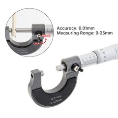 0-25mm Outside Micrometer, 0.01mm Precision with Carbide Tips for Machinists