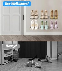 Wall Mounted Shoe Rack 6PCS, with Sticky Hanging Strips, Metal Wall Shoe Stor…