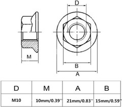 M10 X 1.25Mm Pitch Metric Fine Pitch 304 Stainless Steel Hexagonal Flange Nuts