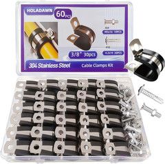 60 Pcs Cable Clamps Kit, 304 Stainless Steel Wire Clamps with Rubber Cushion