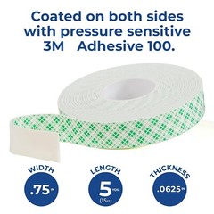 3M 4026 Double Coated Urethane Foam Tape, Attaching, 0.75 in x 5 yd, 1 Roll