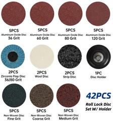 42x 2 in Roll Lock Sanding Discs w/ Holder Die Grinder Quick Change Surface Prep