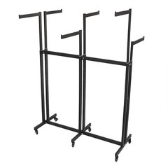 6-Arm Black Clothing Retail Rack Adjustable Iron Garment Display Rack w/Wheels