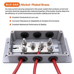 12-48V Heavy Duty 500A Bus Bar Tin-Plated Copper Block 6xM8(5/16″) Studs Wate…