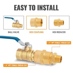 4-Pack 1/4 Inch Female Hex Couplings, 1/4” NPT Female Brass Hex Nipple Adapters