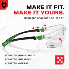 NoCry Clear Safety Glasses for Men and Women with One Size, Black & Green