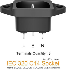 10 Pack AC 250V 10A IEC 320 C14 Panel Mount Plug Adapter Power Connector Socket