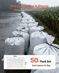 VEVOR 16×26 in Heavy Duty Empty Flood Sandbags with Ties 50Pack 50lb Capacity