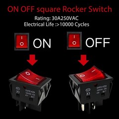 3pack 30A 250V KCD2 KCD4 Rocker Switch DPST 4 Pin Red Lighted 120V Rocker Toggle