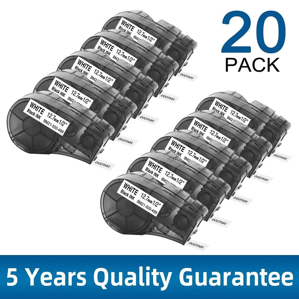 20PK Label Cartridge for Brady BMP21-PLUS M21-500-499 Nylon Black/White 1/2″x16′