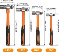 HFS(R) Ball Peen Hammer Set, 8 12 16 24oz, Blow Striking Ball Pein Hammer
