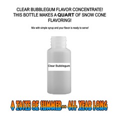 CLEAR BUBBLEGUM MIX SNOW CONE/SHAVED ICE FLAVOR CONCENTRATE MAKES 1 QUART
