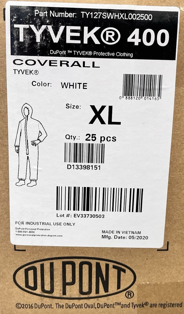 Dupont TY127S Disposable Protective Coverall with Hood 25 pcs Brand New Size XL