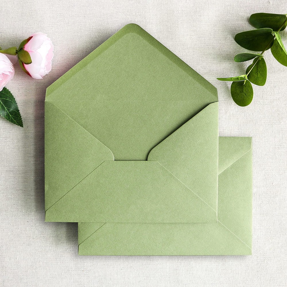 PONATIA 50 PCS/Pack A7 Envelopes, 5.25 x 7.25” Sage Green A7,