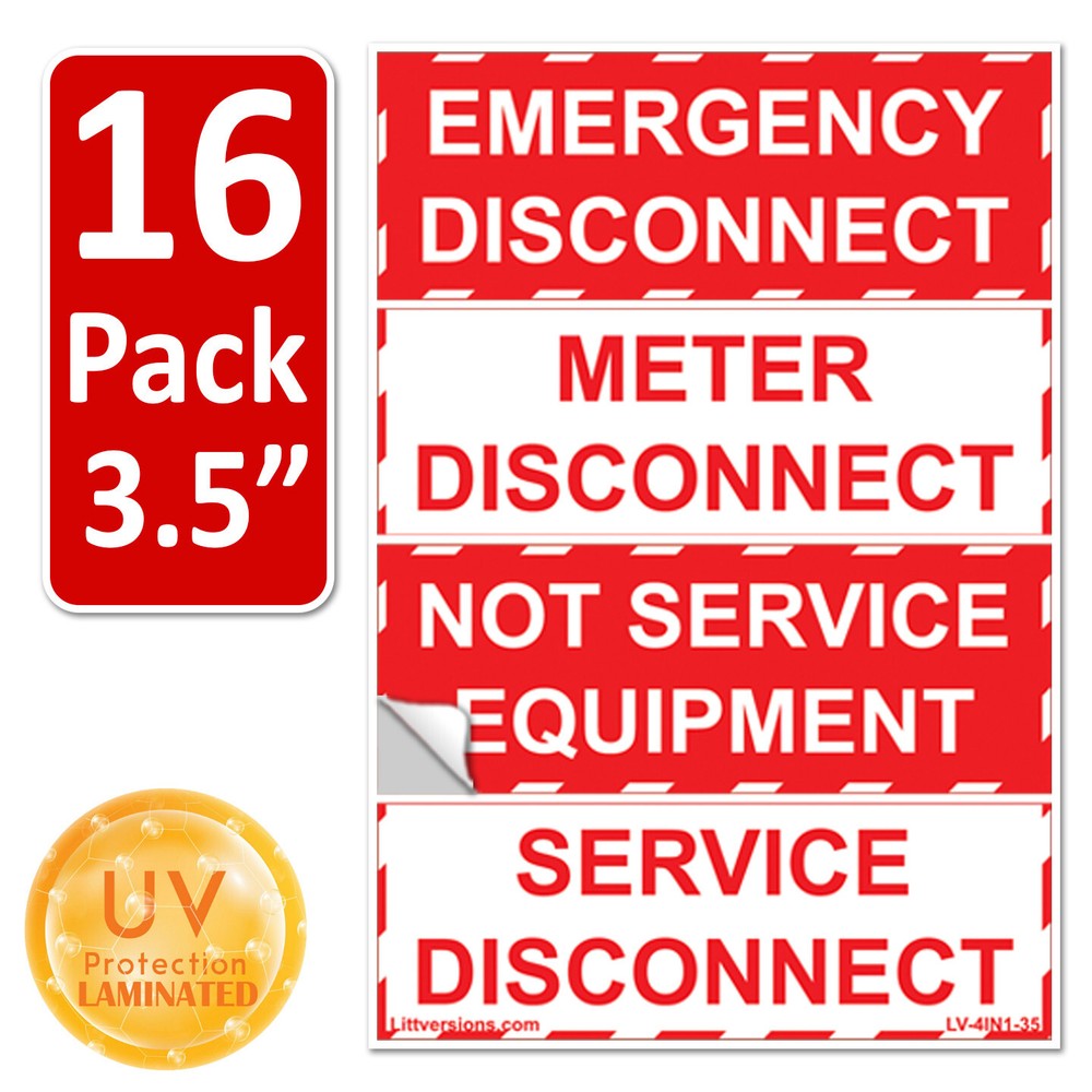 4in1 Emergency Meter Not Service Equipment Service Disconnect Label 3.5 x 5 inch