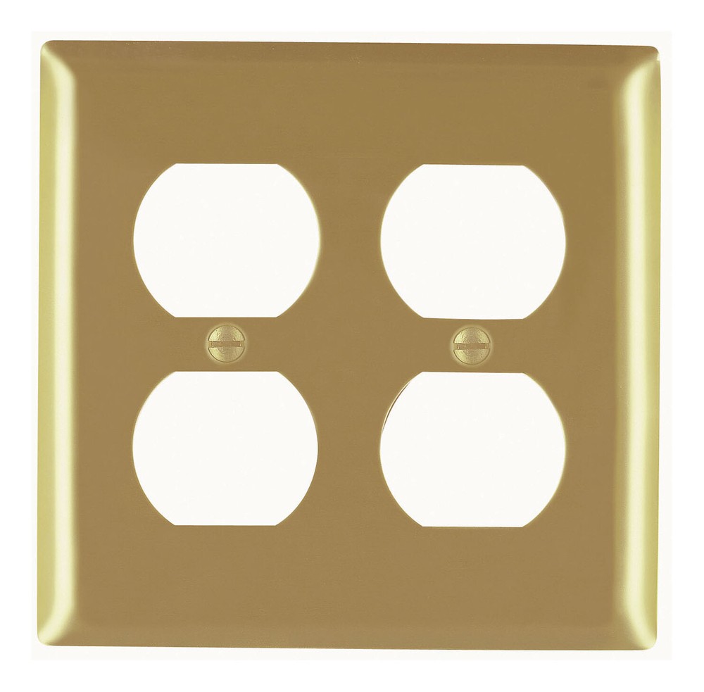 P&S Solid brushed Brass 2-Gang Duplex Receptacle Wallplate Outlet Cover brushed