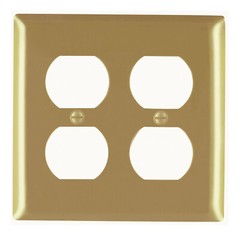 P&S Solid brushed Brass 2-Gang Duplex Receptacle Wallplate Outlet Cover brushed