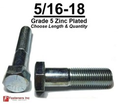 5/16-18 Hex Bolt Zinc Plated Grade 5 Cap Screw Coarse Thread (Pick Length & Qty)