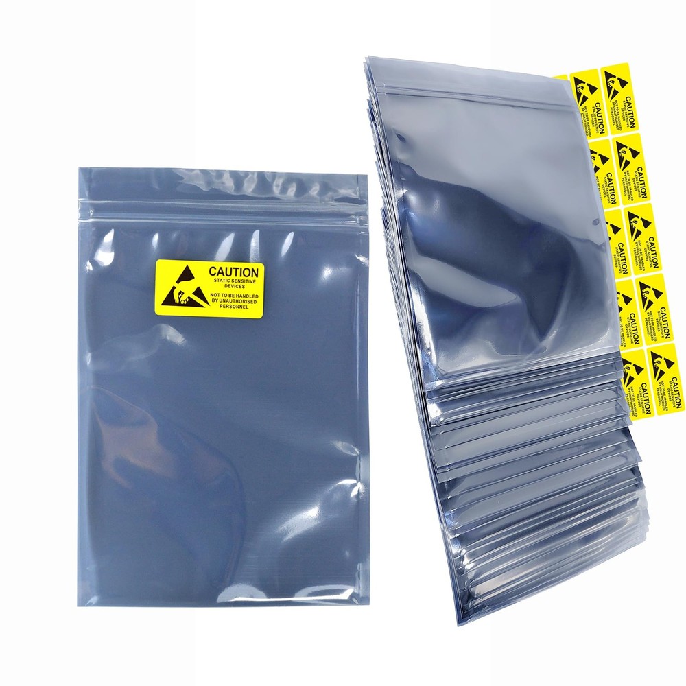 50 PCS 8.27 * 9.45 Inch Resealable ESD Bag 8.27” x 9.45”, Silver/Yellow