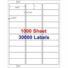1 x 2 5/8 30000 Address Laser Ink Jet Shipping Labels 2.625 x 1 30UP 1000 Sheets