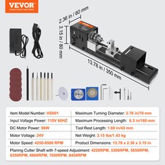 VEVOR Mini Lathe Machine 24V 96W Mini Wood Lathe Tools 2.76 in x 6.3 in 7 Speeds