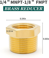 Litoexpe 5Pcs Brass Reducer Hex Bushing, 1/4″ NPT Male to 1/8″ NPT Female Thread