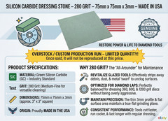 Silicon Carbide Dressing Stone 280 Grit-75mm x 75mm x 3mm- Made in USA
