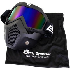 Birdz Skylark Motorcycle Black Goggles + Face Mask ReflecTech Mirror Lens