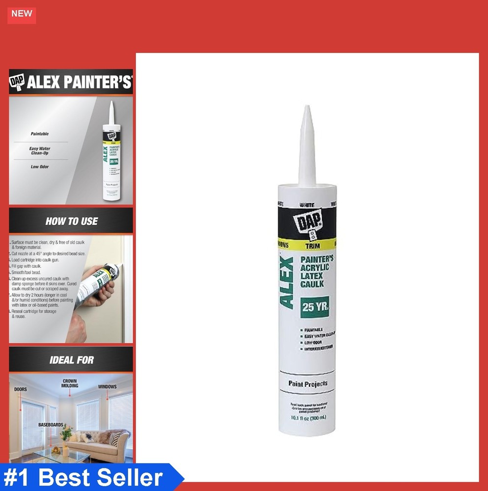 White Acrylic Latex Caulk 10.1 Oz Paintable Interior Exterior Wood Drywall
