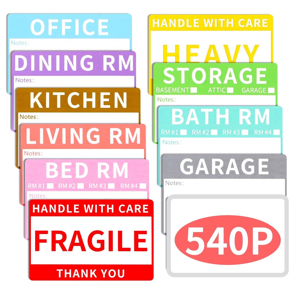 Azureal 540 PCS Moving Labels, 10 Color Coded 2 inch x 3 inch, Multicolor