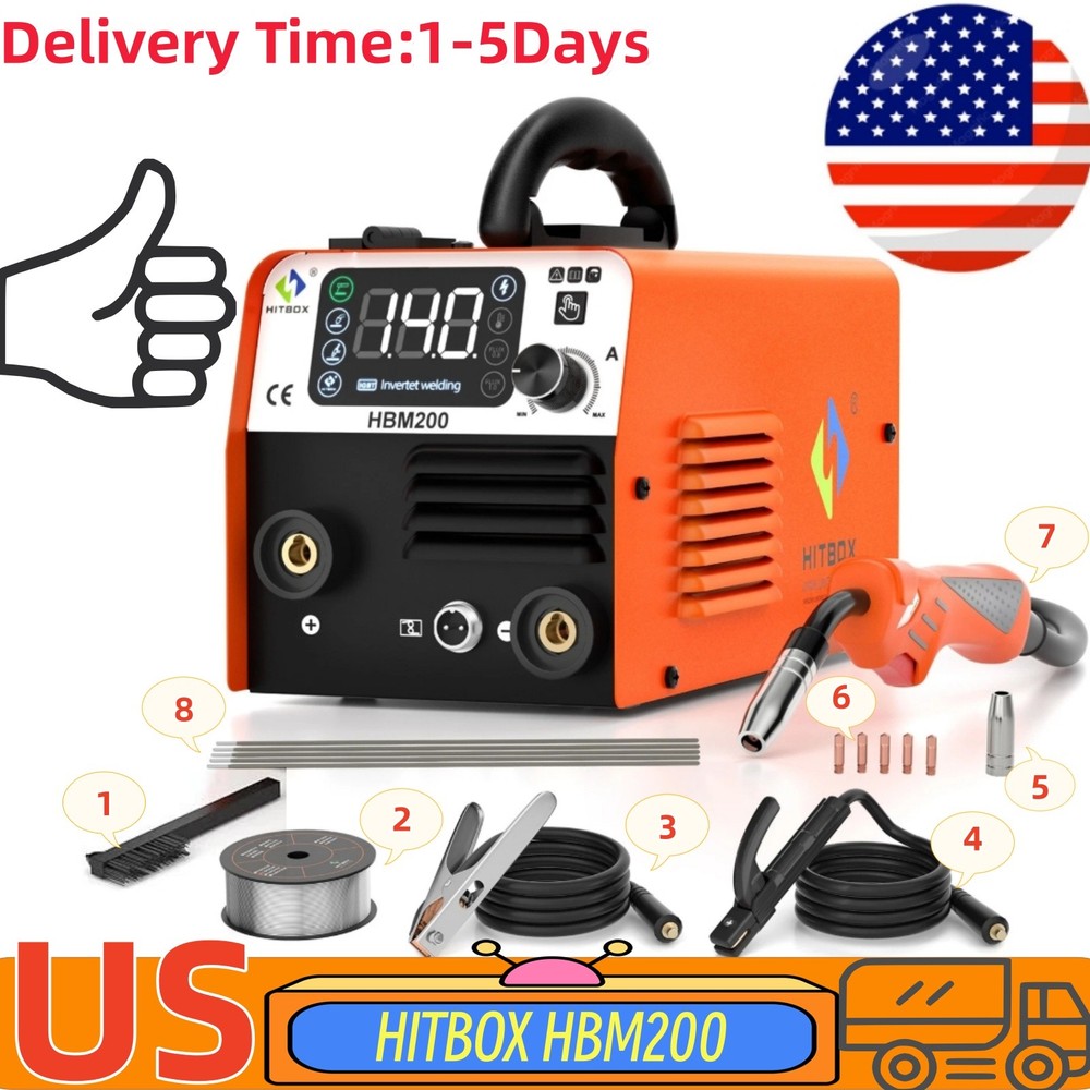 HITBOX HBM200 UNT Digital Welder 110V 220V Dual Voltage 3IN1 MIG MMA TIG Orange