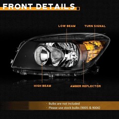 Headlights Assembly 2006-2008 Toyota RAV4 Halogen Black Housing Amber Reflector