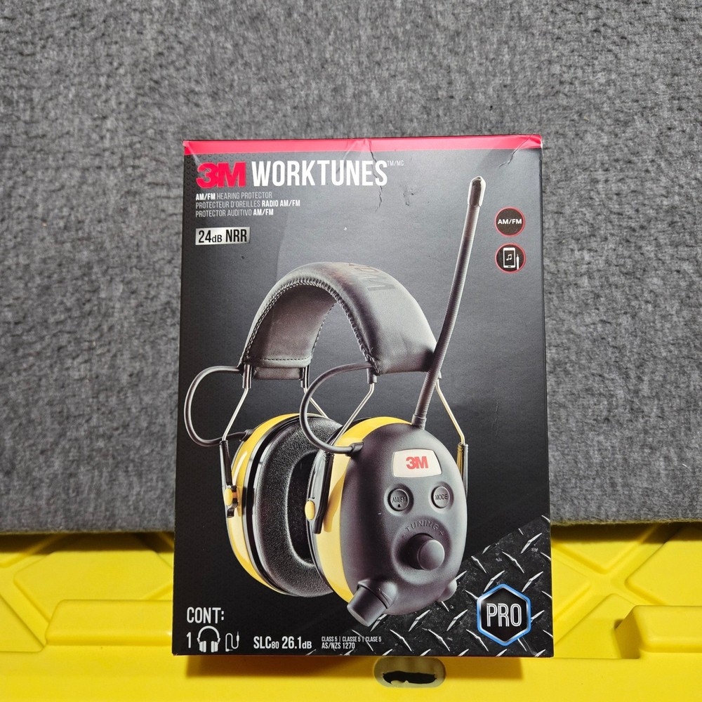3M WorkTunes AM/FM Hearing Protector Headphones Yellow Black 24dB NRR New