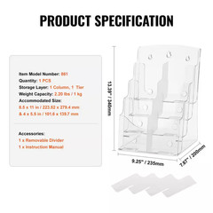 Magazine Display Stand, Acrylic Brochure Display 8.5 X 11 In. 4-Tier Magazine Ra