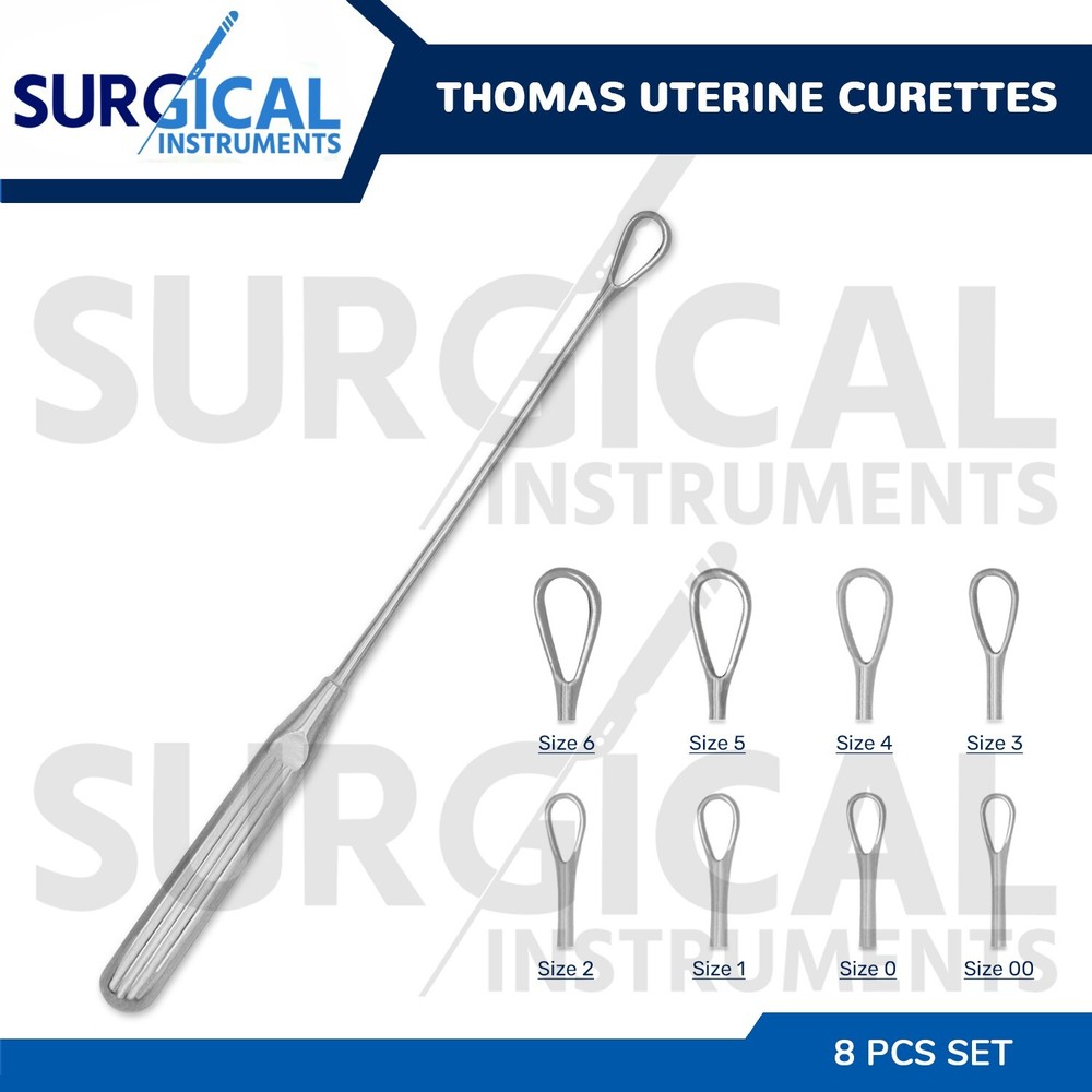 8 Pcs Thomas Uterine Curettes Set 11″ OB/Gynecology Instruments German Grade