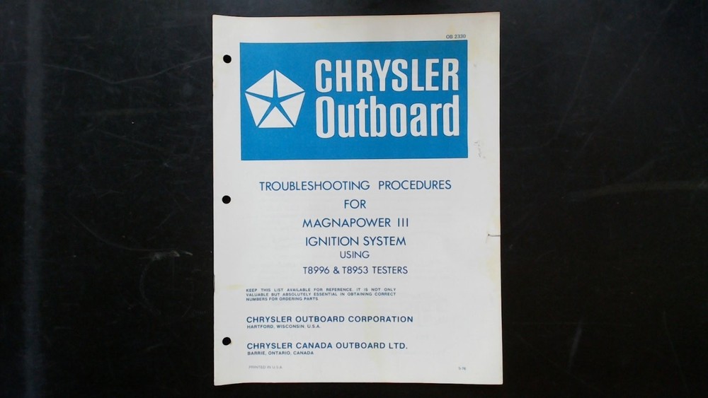Chrysler Outboard Magnapower III Ignition System Troubleshooting Manual OB2330