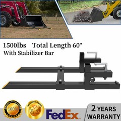 1500lbs 60″ Tractor Forks Clamp For Skid Steer Loader Bucket W/ Stabilizer Bar