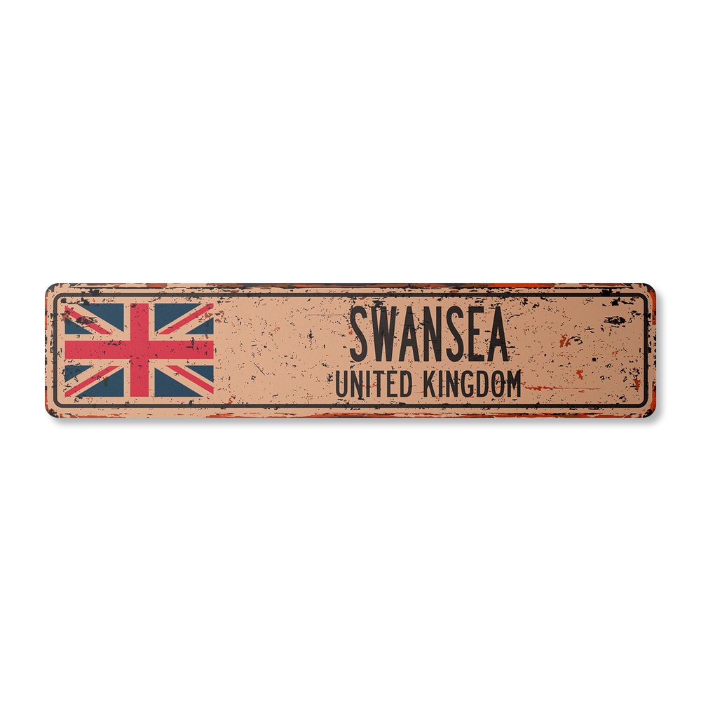 SWANSEA UNITED KINGDOM Vintage Street Sign British Britons Brits flag city rust