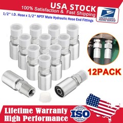 12pcs 1/2″ NPTF Hydraulic Hose End Fittings, 1/2″ I.D. Hose x 1/2″ NPTF Male A++