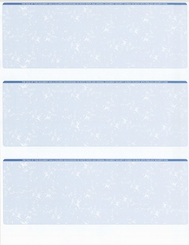 100 Sheets – 300 Checks Blank Check Stock Paper – Blue – Three (3) on a Page
