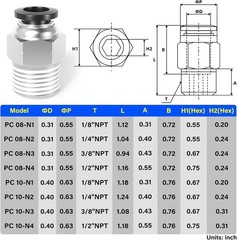 Male Straight 8mm Tube OD x 1/4 Inch NPT Thread Push to Connect Fittings PC8-…