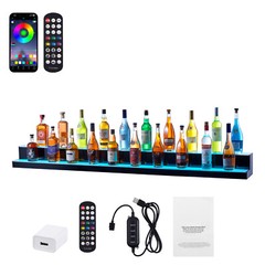 VEVOR60″ 2-Step LED Lighted Liquor Bottle Display Bar Shelf RF & App Control
